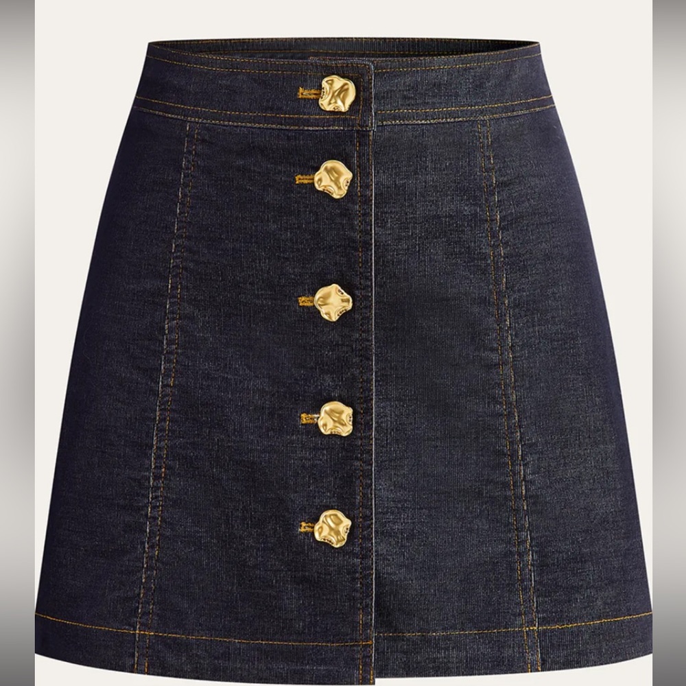 Commense Metal Button-Front Mini Skirt NWT